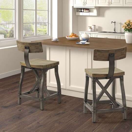 INK+IVY Lancaster Oak and Silver Counter Stool with Back II104-0429